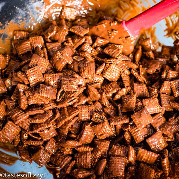 A pile of chocolate covered rice chex