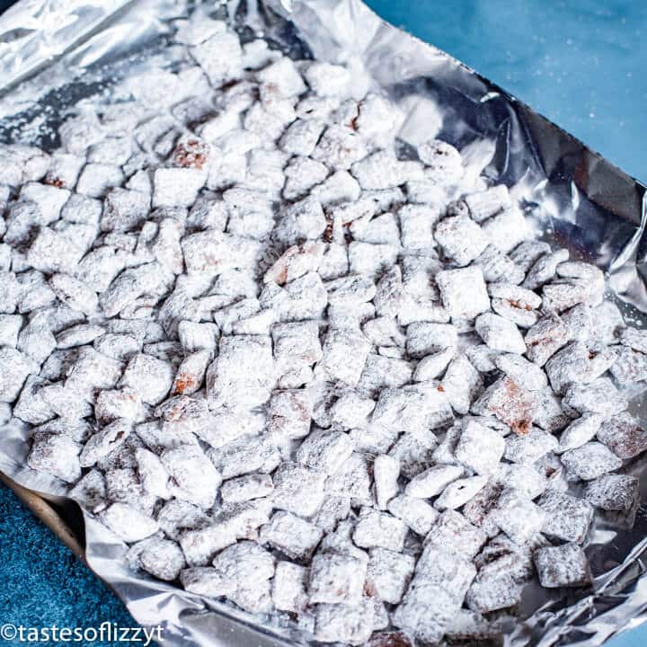 muddy buddies on a baking rack