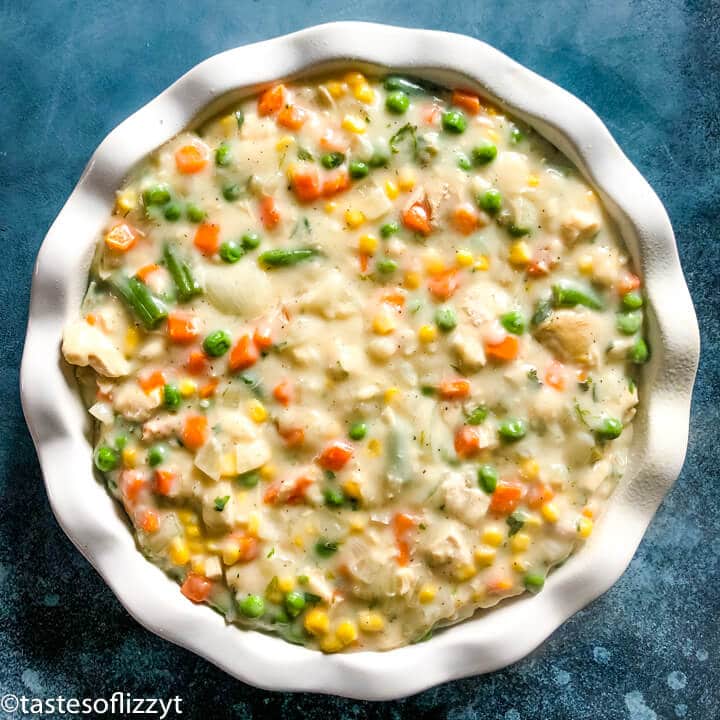 creamed vegetables in a round baking dish