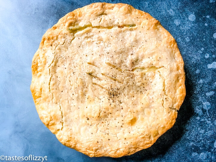 overhead view of chicken pot pie