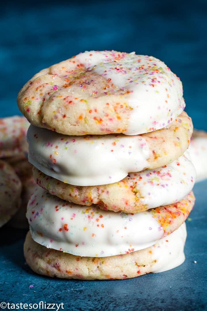 stack of sprinkle cookies with white chocolate