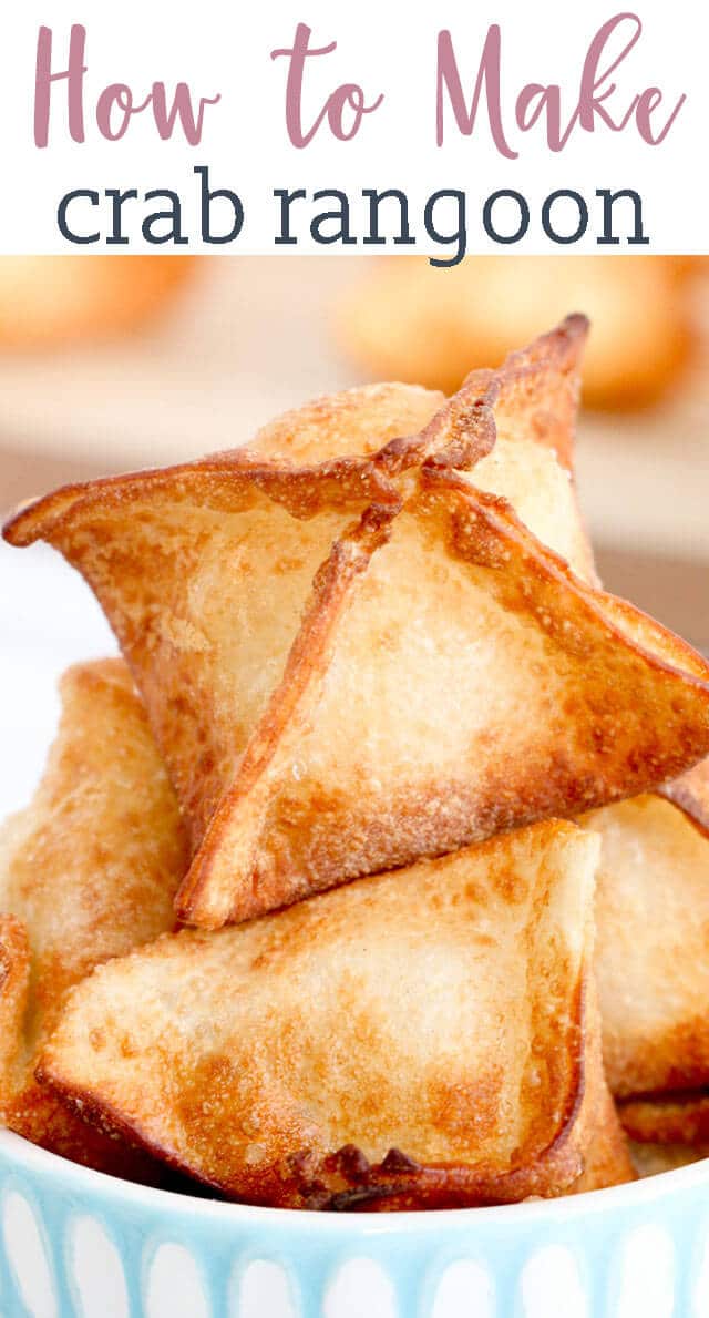 close up of golden brown crab rangoon