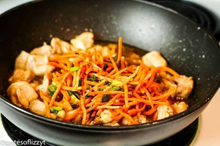 vegetables and chicken in a skillet