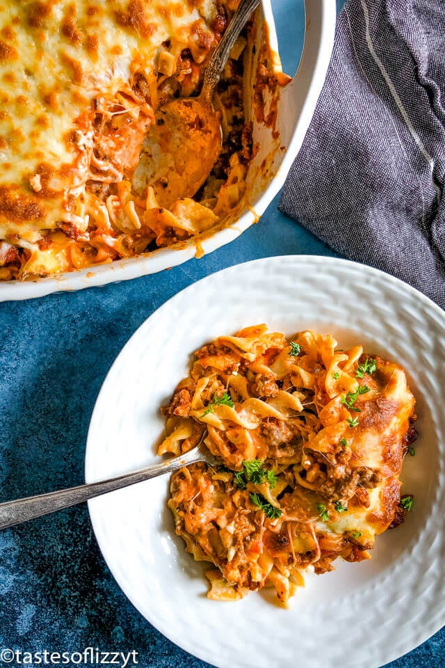 overhead shot of lasagna noodle casserole