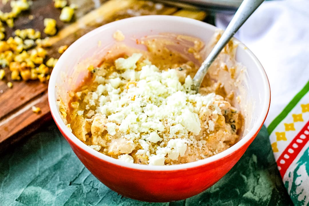 uncooked mexican street corn dip in a bowl