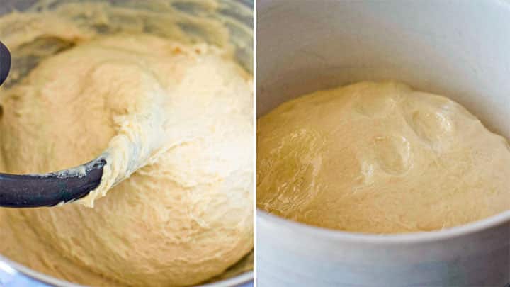 english muffin bread dough rising in bowl