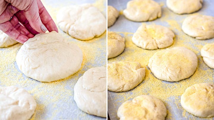 coating english muffins in cornmeal