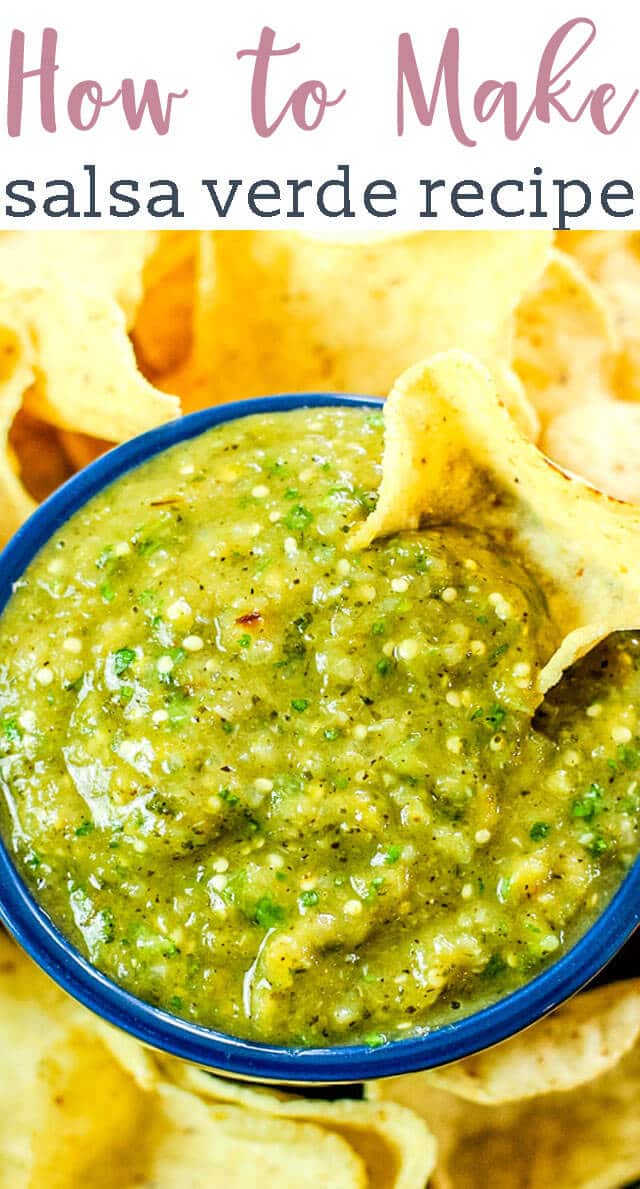 salsa verde in a bowl with a chip