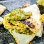 salsa verde quesadillas on a plate