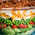 seven layer salad in a bowl
