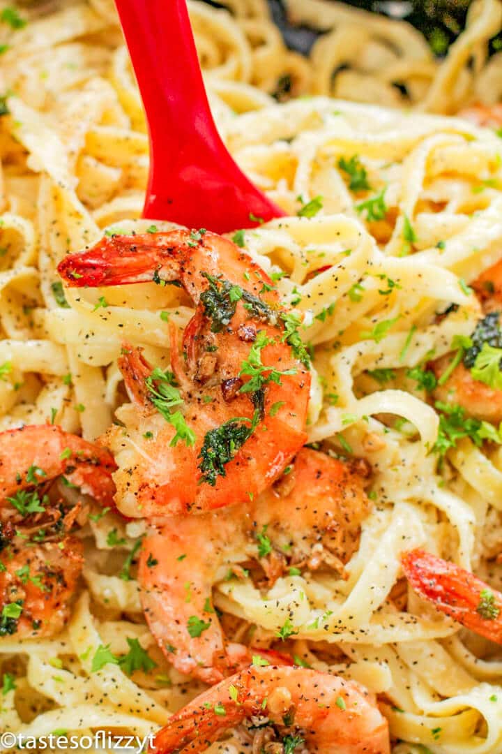 A close up of food, with Shrimp and Pasta