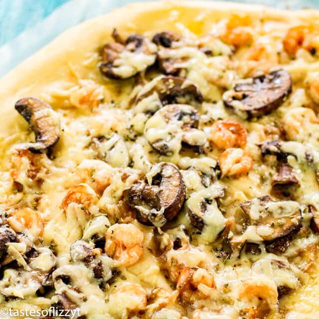 Shrimp Mushroom Flatbread Pizza {Easy Appetizer or Main Dish Recipe}