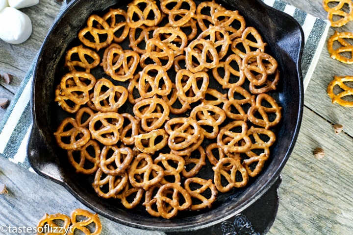 pretzels in the bottom of a skillet