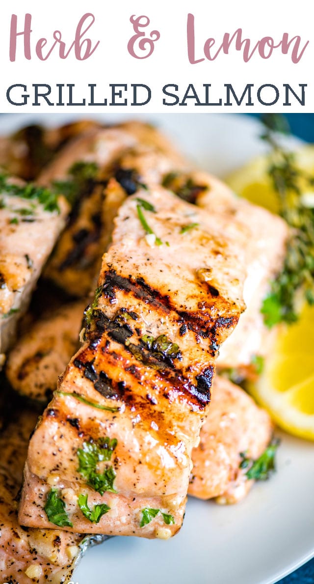 A close up of a plate of food, with Salmon and Lemon