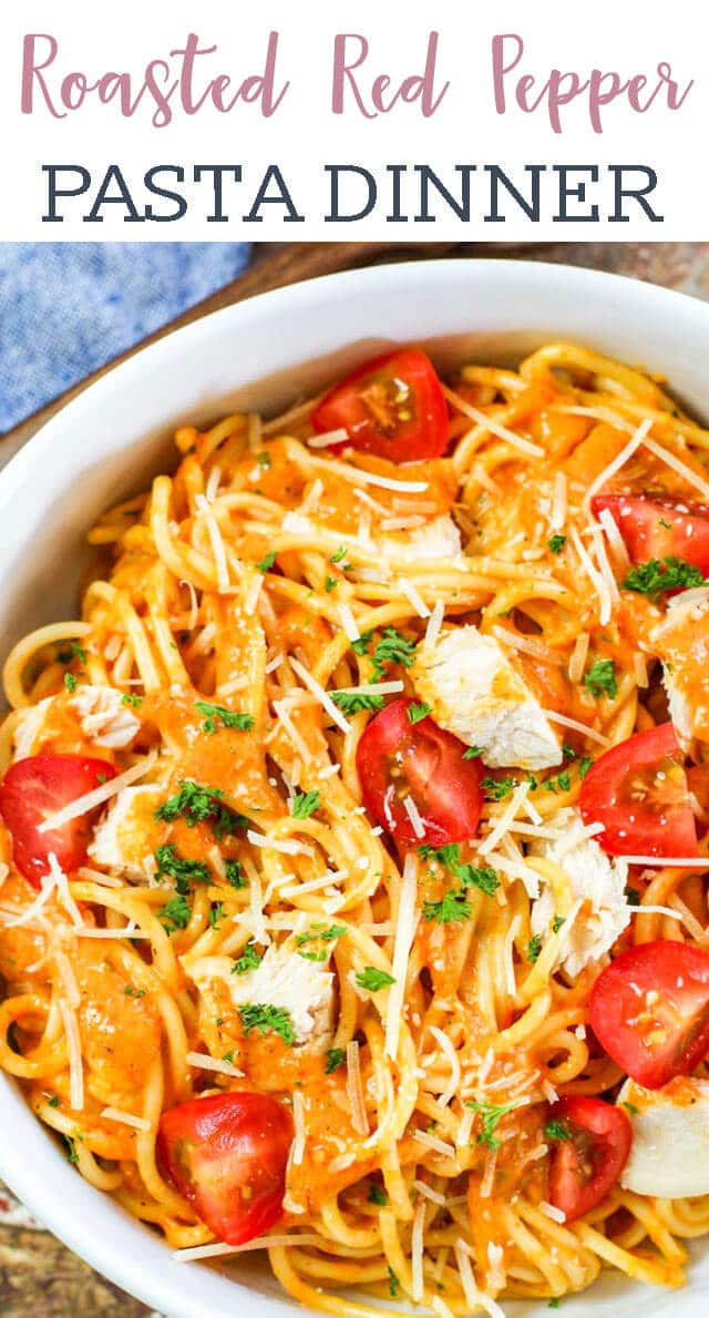 overhead view of bowl of pasta with chicken