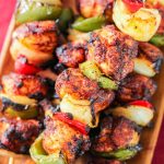BBQ Chicken skewers with peppers and onions