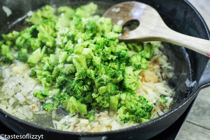 broccoli and onions in a skillet