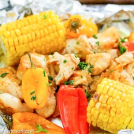 Corn and Chicken Foil Packets with peppers