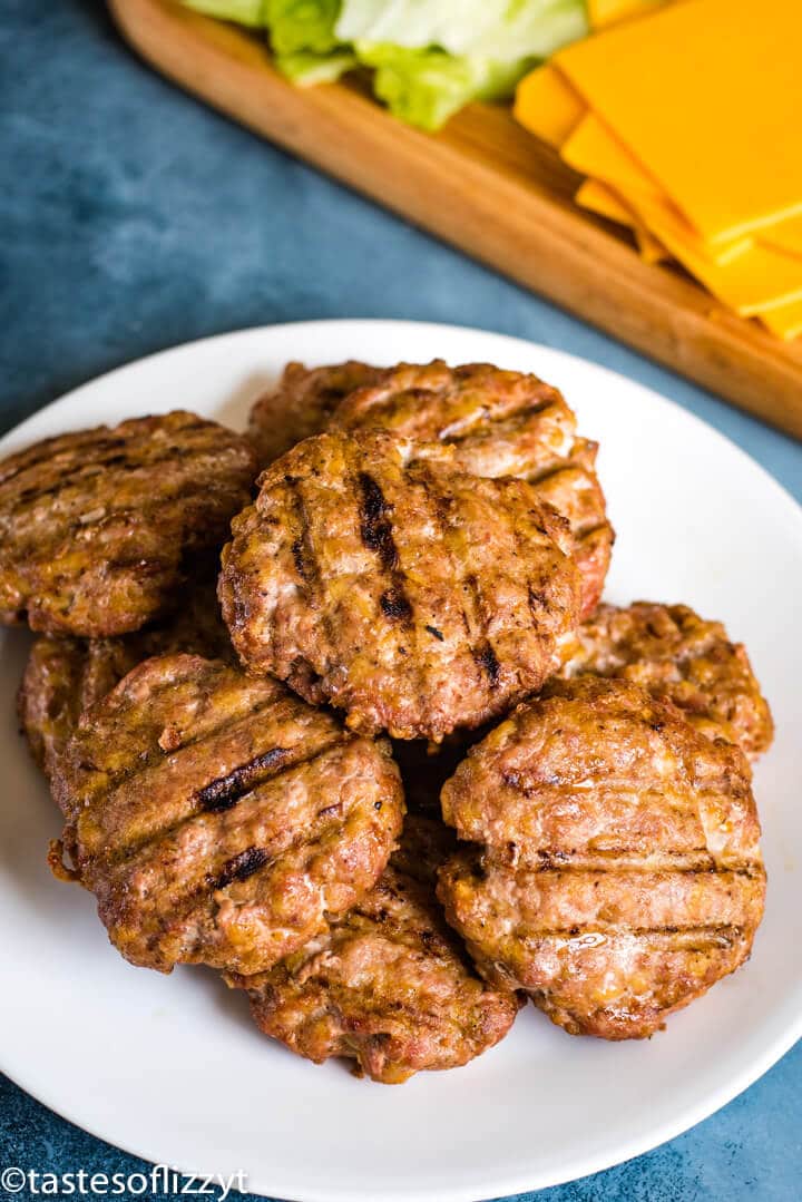 A plate full of food, with Turkey Burgers