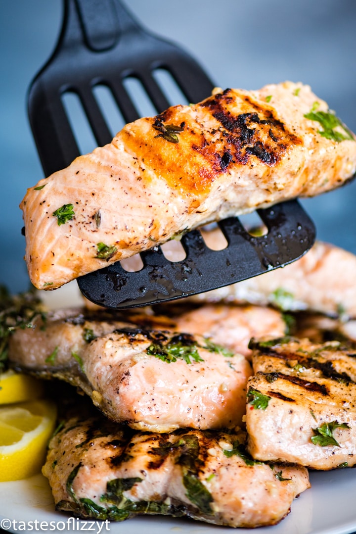 piece of salmon on a spatula