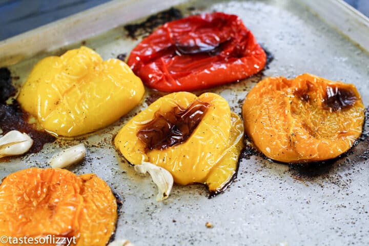 roasted peppers on baking sheet