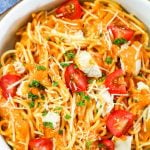 Roasted Pepper Pasta Sauce with shredded cheese and tomatoes