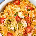 Roasted Pepper Pasta Sauce with shredded cheese and tomatoes