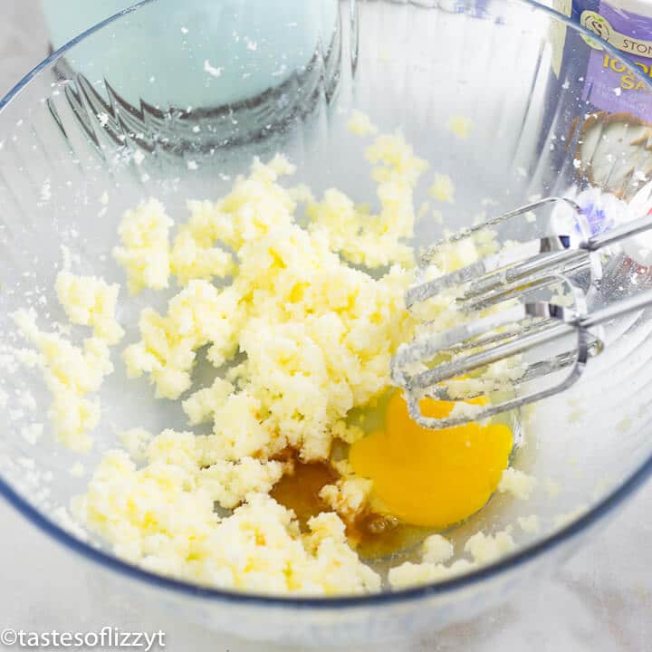 creamed butter with egg in bowl