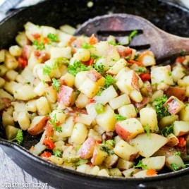 Potatoes O'Brien in a skillet