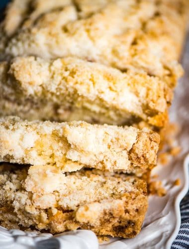 sliced Rhubarb Bread on a plate
