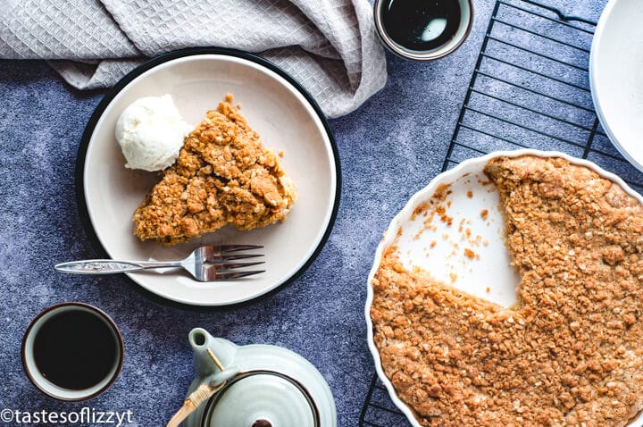 slice of rhubarb pie on a plate