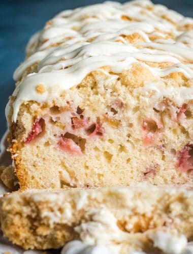 Strawberry Rhubarb Bread with glaze