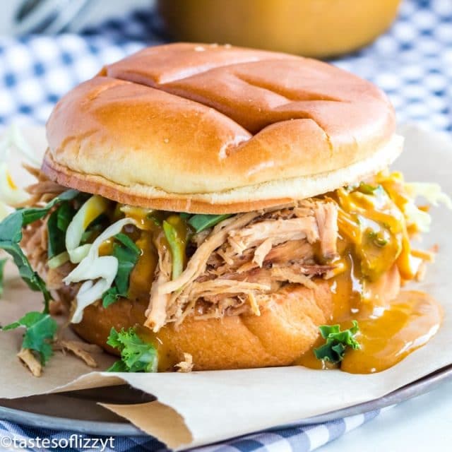 pulled pork sandwich with mustard sauce