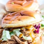 slow cooker pulled pork sandwich with mustard BBQ sauce