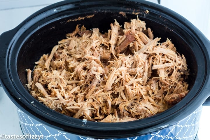 shredded pork in a slow cooker