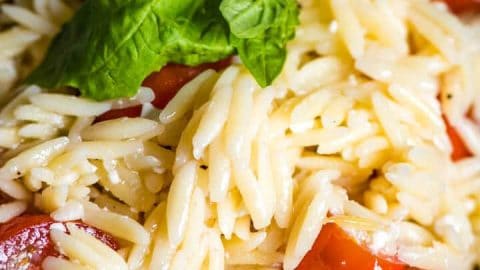 Tomato Orzo Pasta Salad with fresh basil