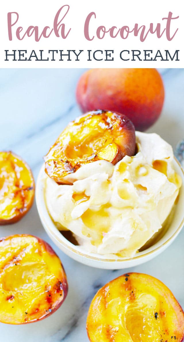 A bowl of ice cream with peaches