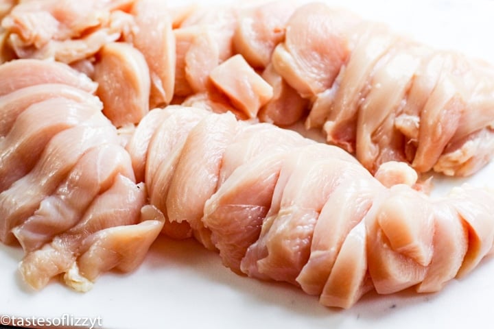 sliced raw chicken breasts