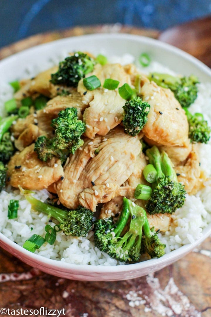 A plate of food with broccoli, with Chicken
