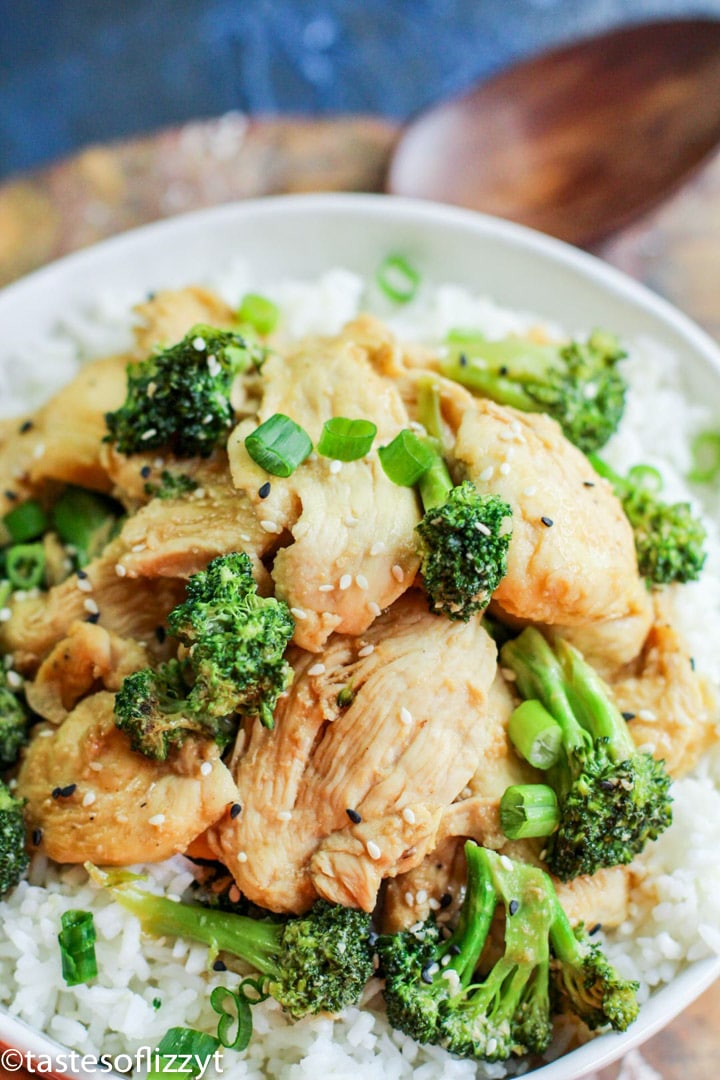 A plate of food with broccoli, with Chicken