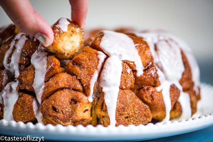 A close up of hand holding monkey bread