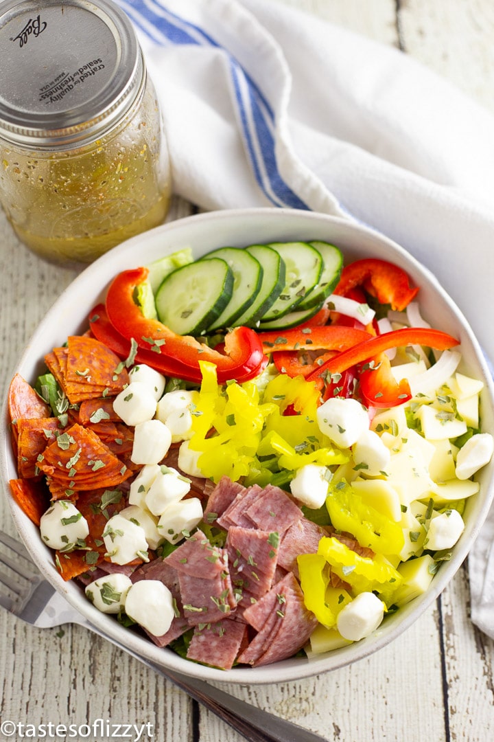 overhead view of loaded salad