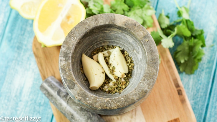 garlic and herbs in bowl