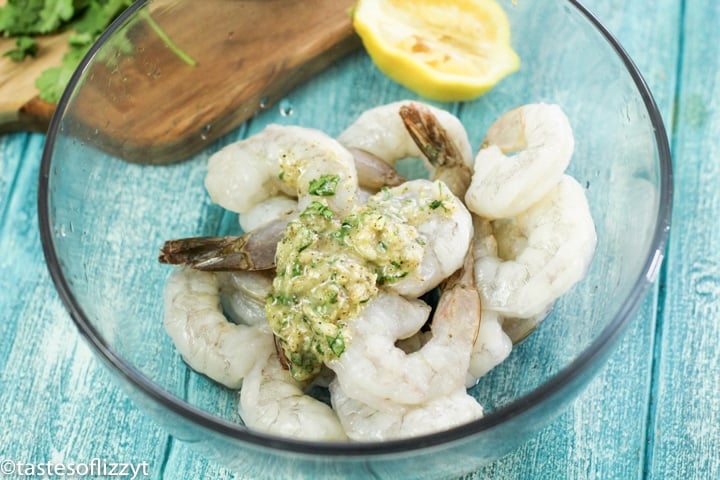 lemon garlic mixture on shrimp
