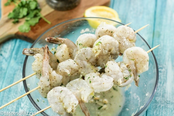 uncooked shrimp skewers