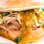 pork sandwich with mustard bbq sauce