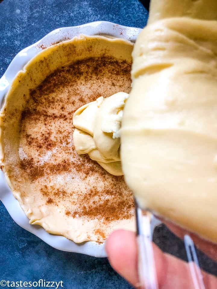 pouring batter into a pie shell