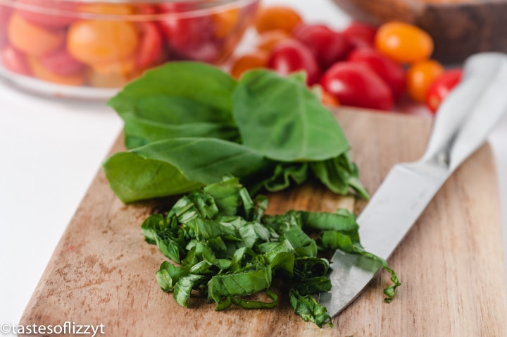 fresh basil on cutting board