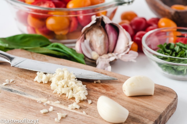 minced garlic on cutting board