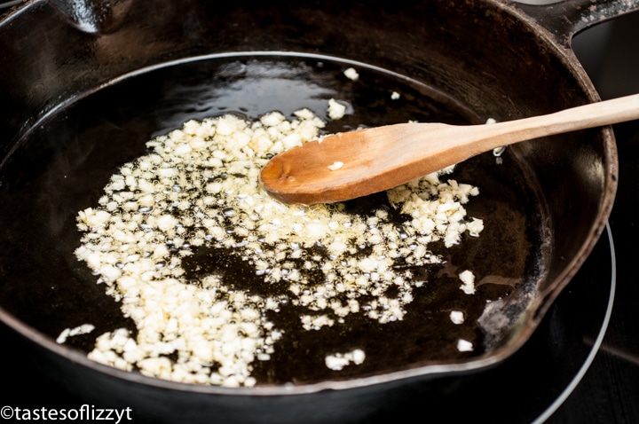 browning minced garlic in skillet